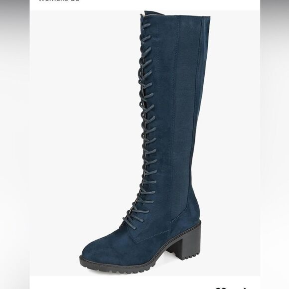 Journee Womens Jenicca Tru Comfort Foam Knee High Combat Boots Navy Sz 8.5 NWOB - Picture 1 of 12
